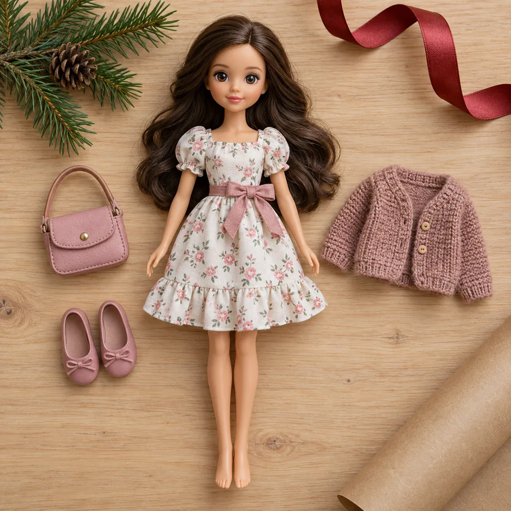 Representative photo-style image of fashion doll with accessories — generated, not a specific product