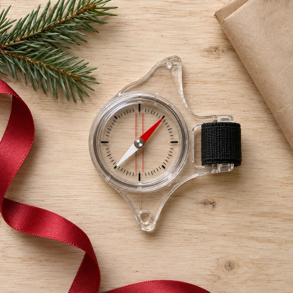 Representative photo-style image of fast-read thumb orienteering compass — generated, not a specific product