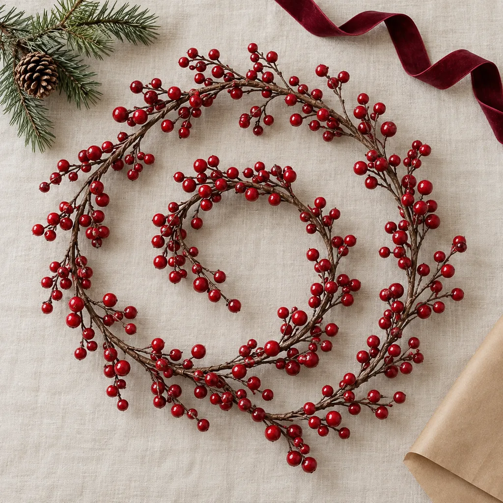 Representative photo-style image of festive artificial berry garland — generated, not a specific product