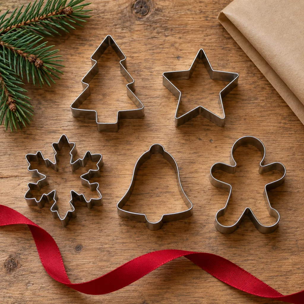 Representative photo-style image of festive holiday cookie cutter collection — generated, not a specific product