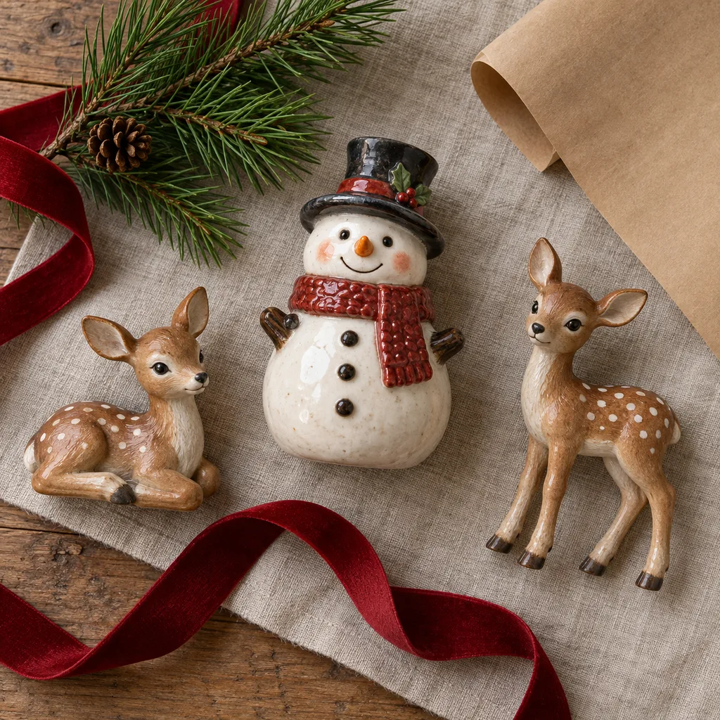 Representative photo-style image of festive seasonal decorative figurines — generated, not a specific product