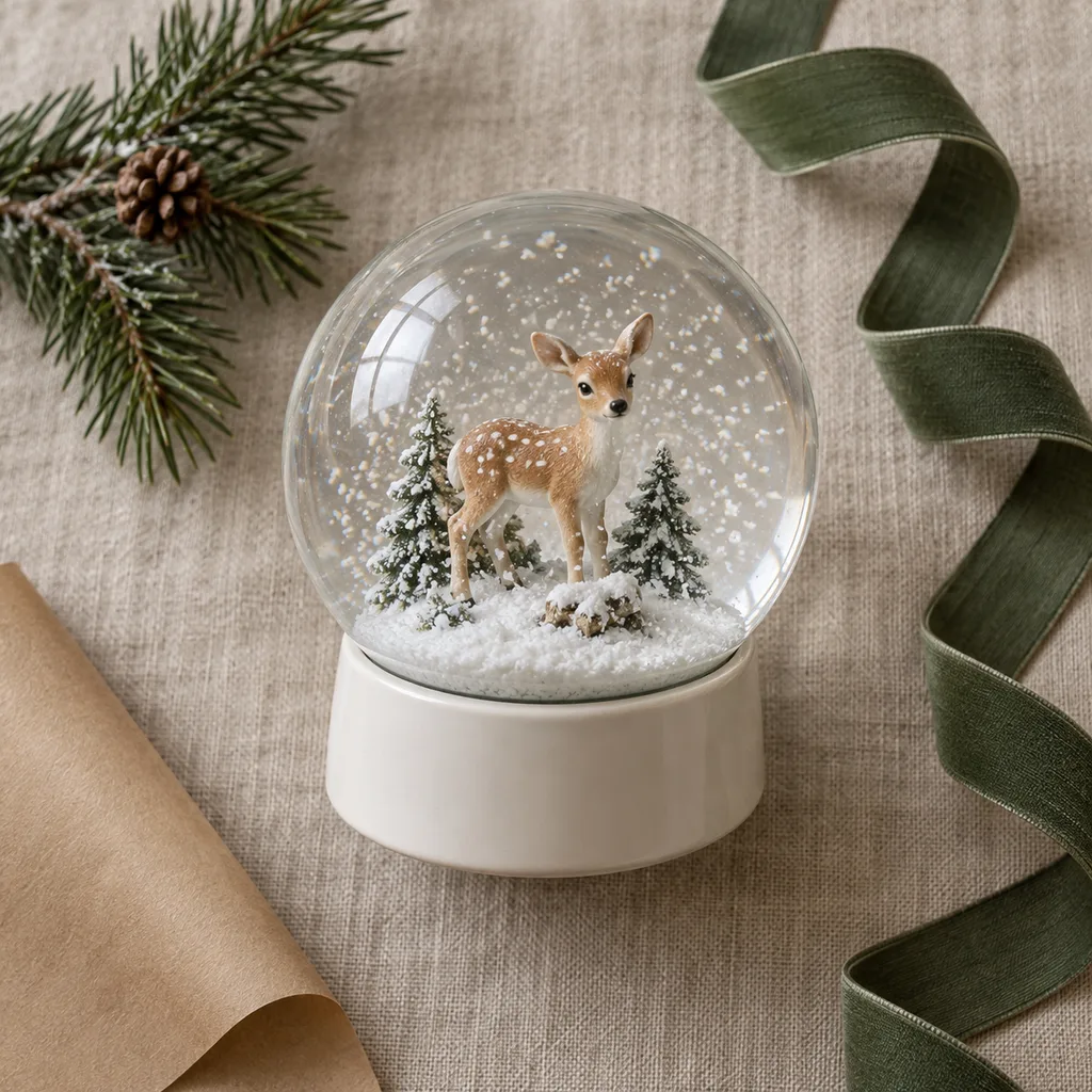 Representative photo-style image of figurine snow globe — generated, not a specific product