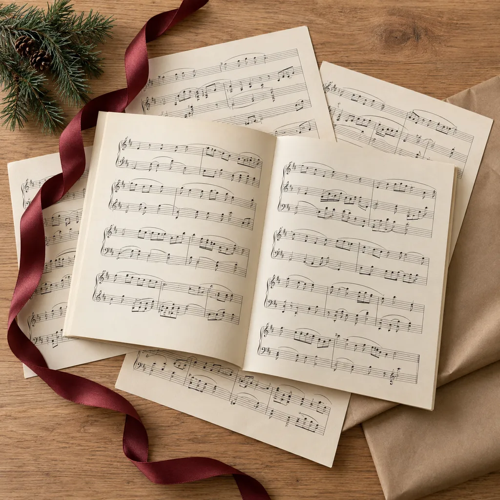 Representative photo-style image of film score sheet music collection — generated, not a specific product