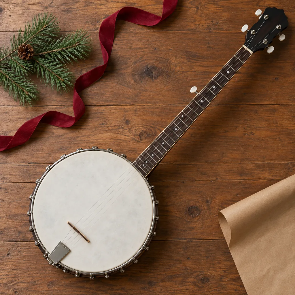 Representative photo-style image of five-string banjo instrument — generated, not a specific product