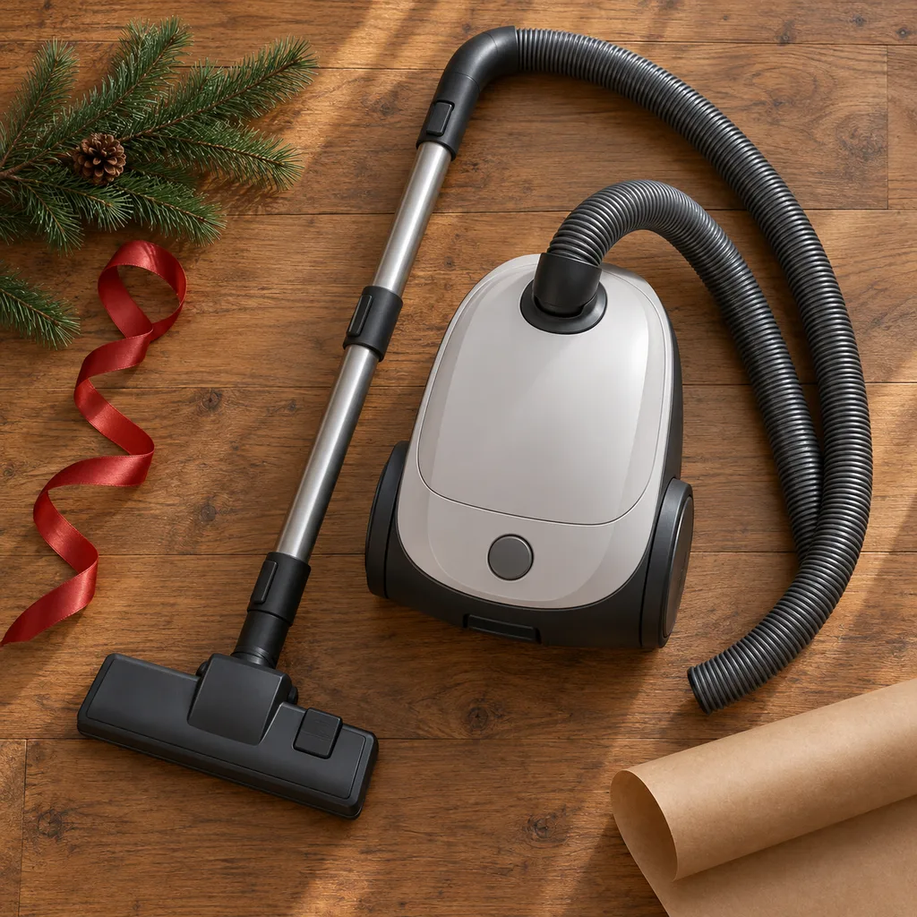 Representative photo-style image of flexible canister vacuum cleaner — generated, not a specific product