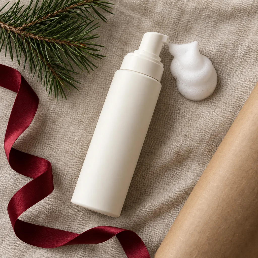 Representative photo-style image of foaming shower mousse — generated, not a specific product