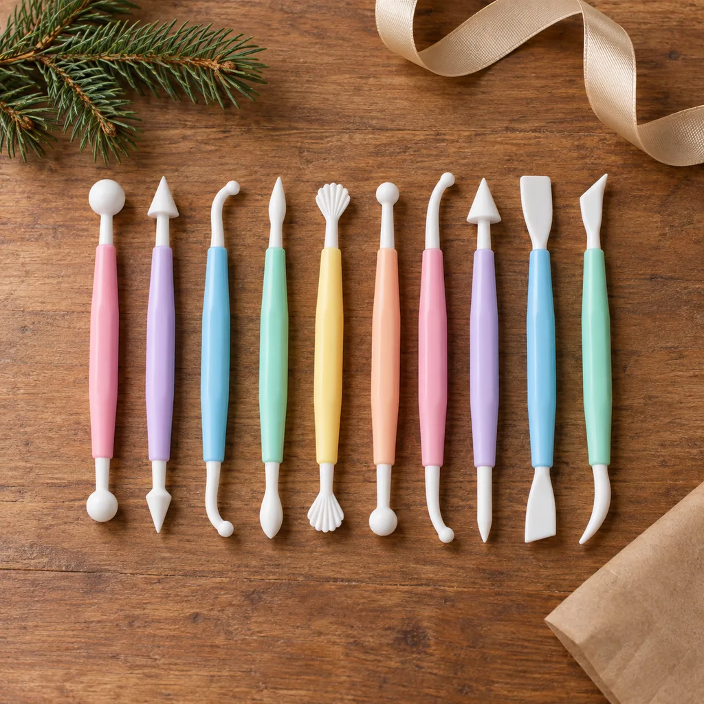 Representative photo-style image of fondant sculpting and modeling tool kit — generated, not a specific product