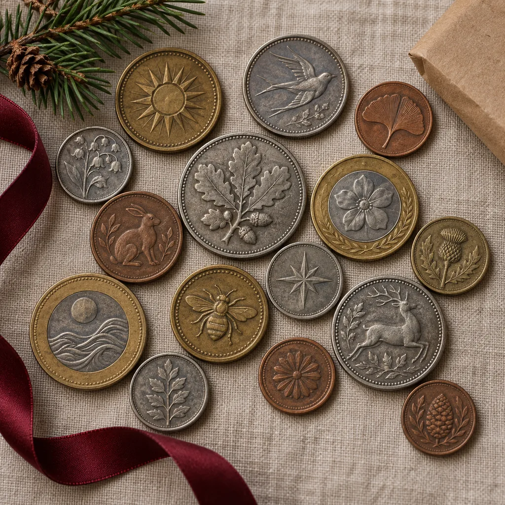 Representative photo-style image of foreign coin assortment — generated, not a specific product