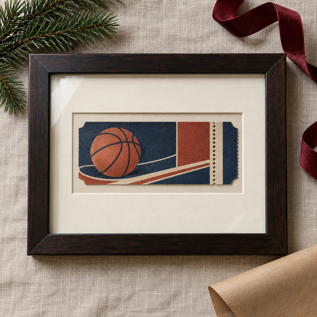 Representative photo-style image of framed sports event ticket stub — generated, not a specific product