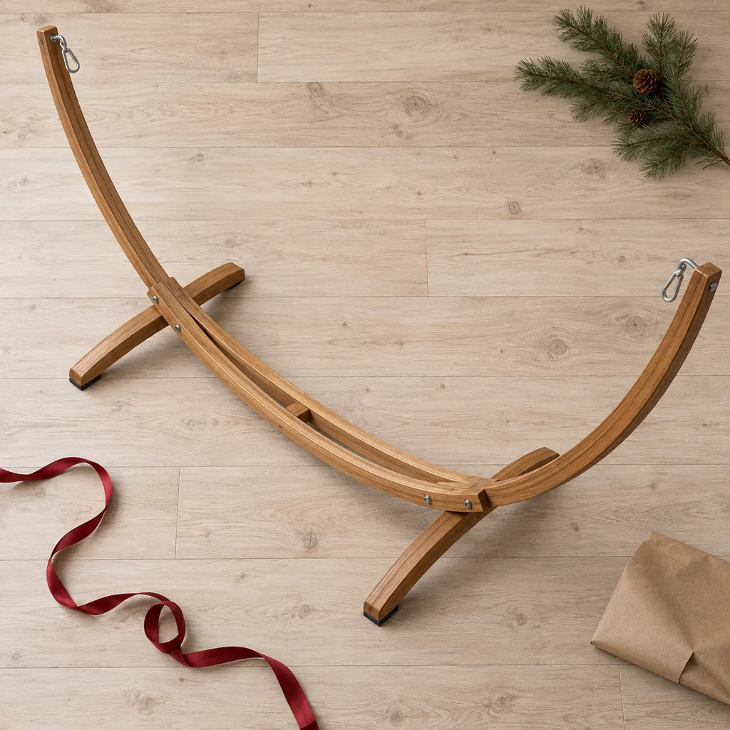 Representative photo-style image of freestanding hammock frame — generated, not a specific product