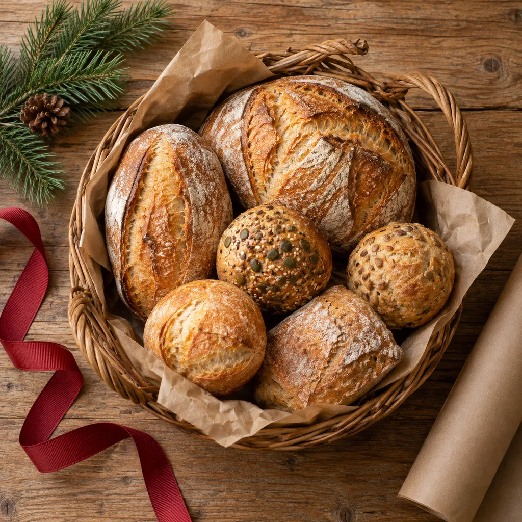 Representative photo-style image of freshly baked bread basket — generated, not a specific product
