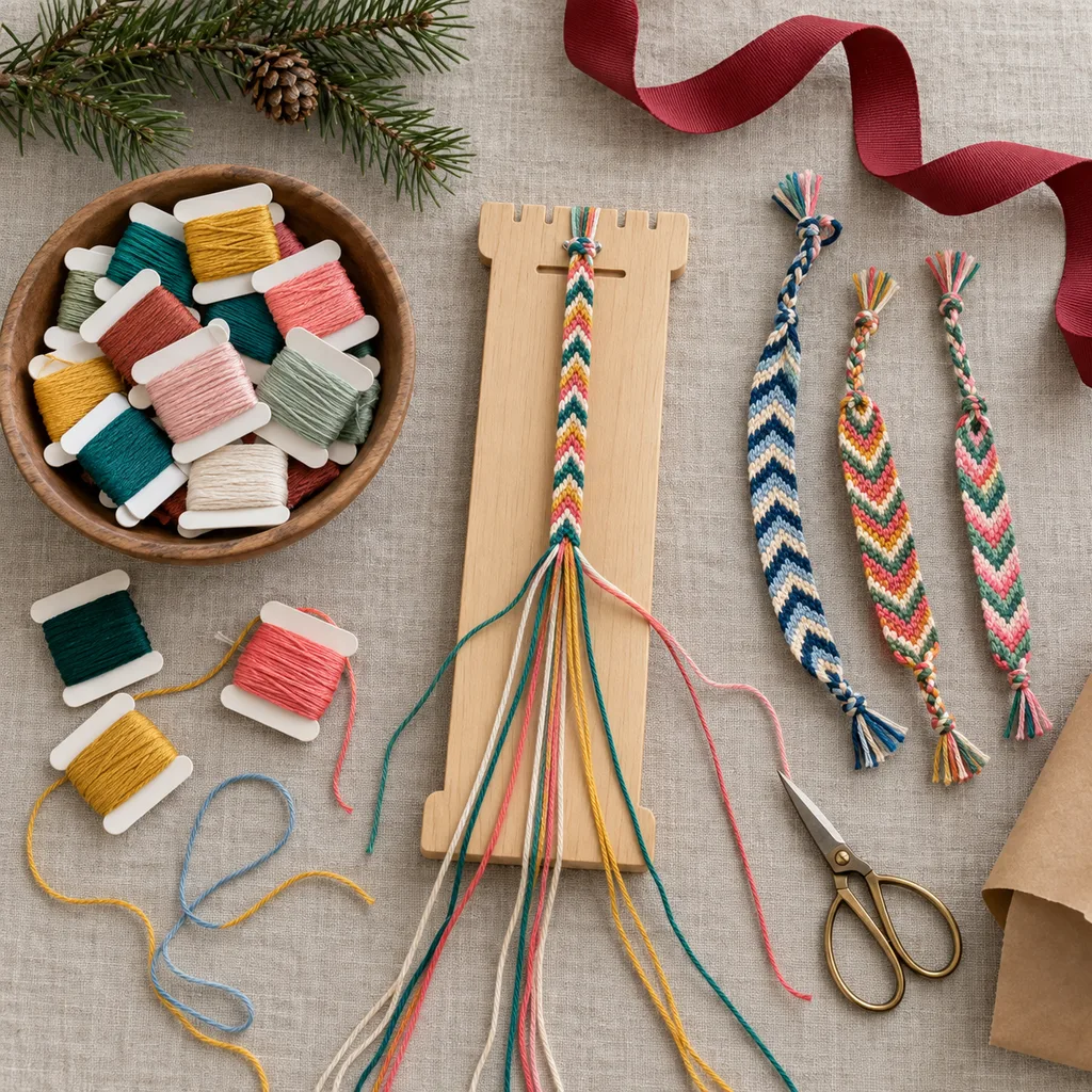 Representative photo-style image of friendship bracelet weaving kit — generated, not a specific product