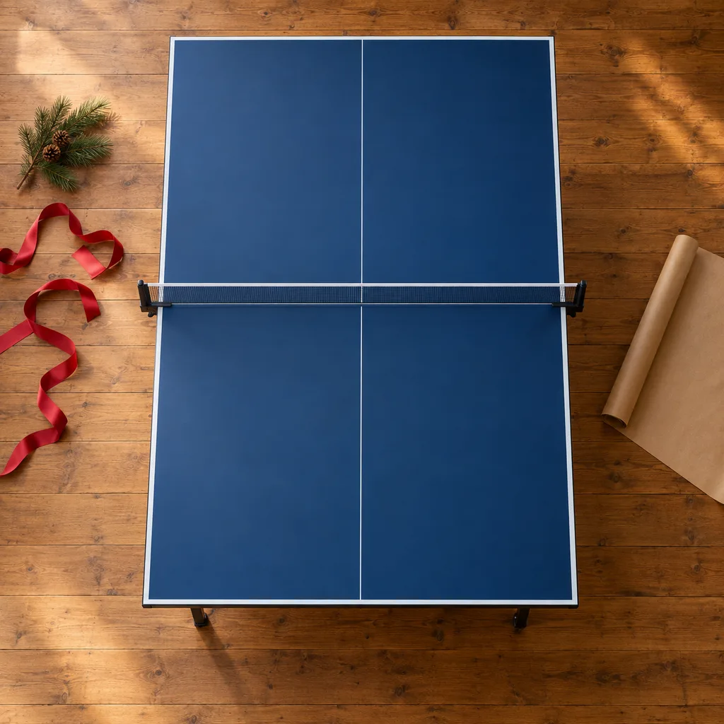 Representative photo-style image of full-size indoor table tennis table — generated, not a specific product