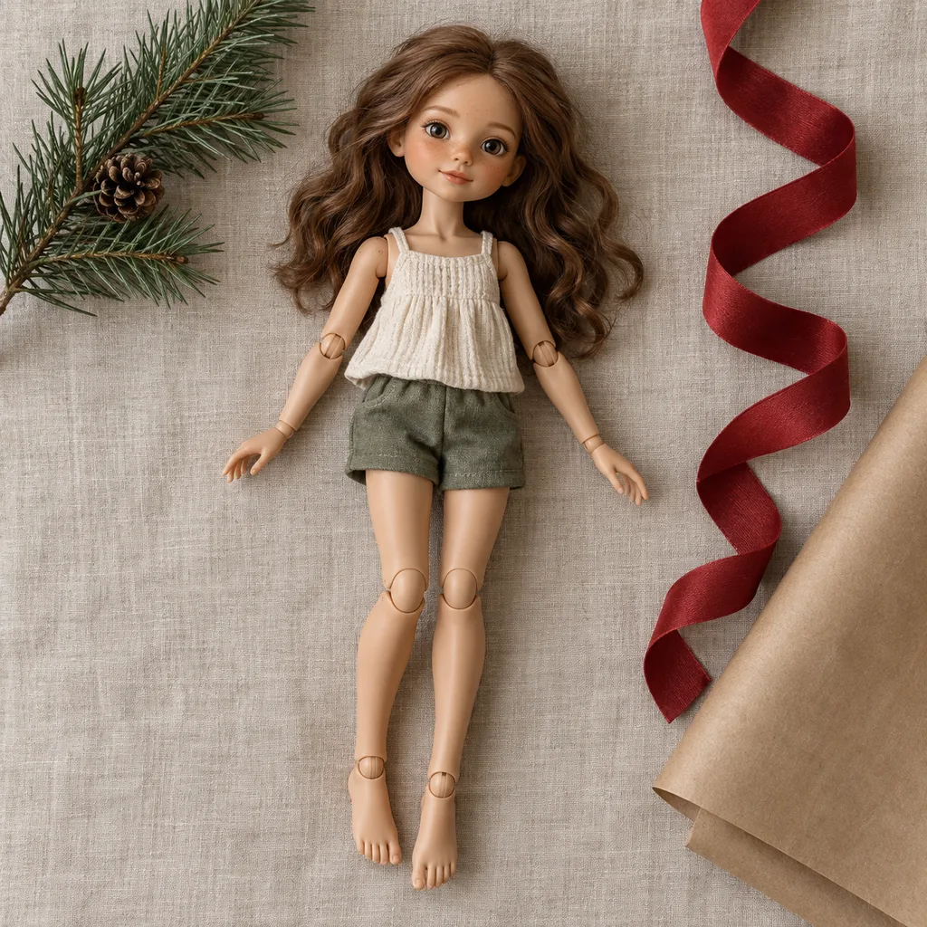 Representative photo-style image of fully articulated poseable doll — generated, not a specific product