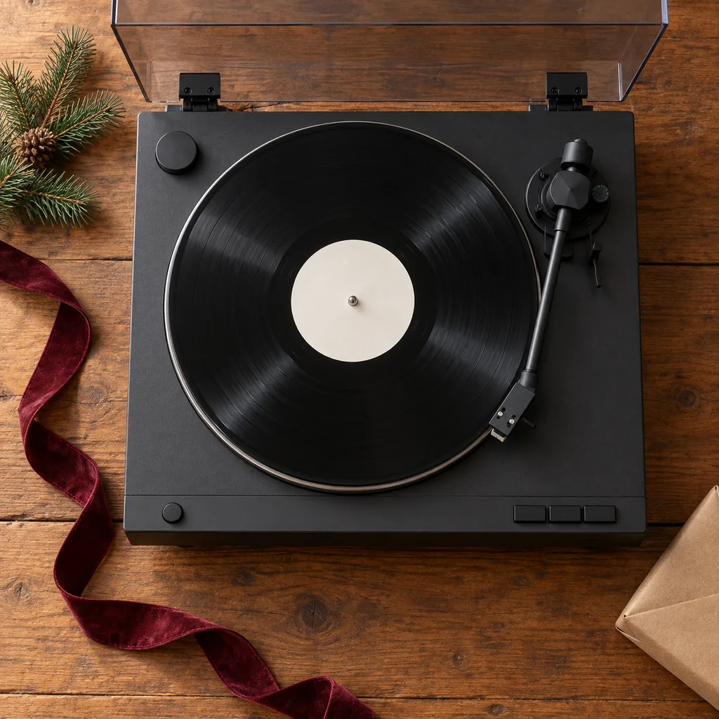 Representative photo-style image of fully automatic belt-drive record player — generated, not a specific product