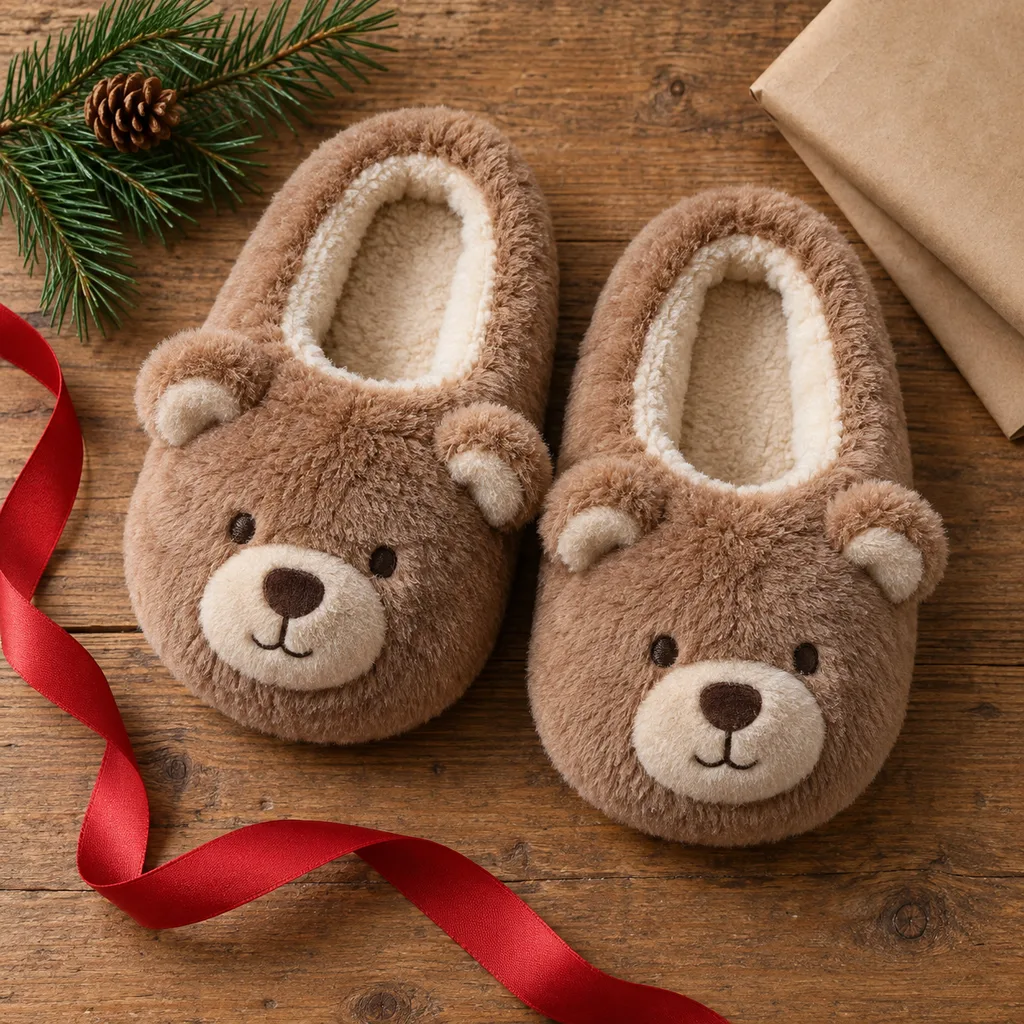 Representative photo-style image of fun novelty animal slippers — generated, not a specific product