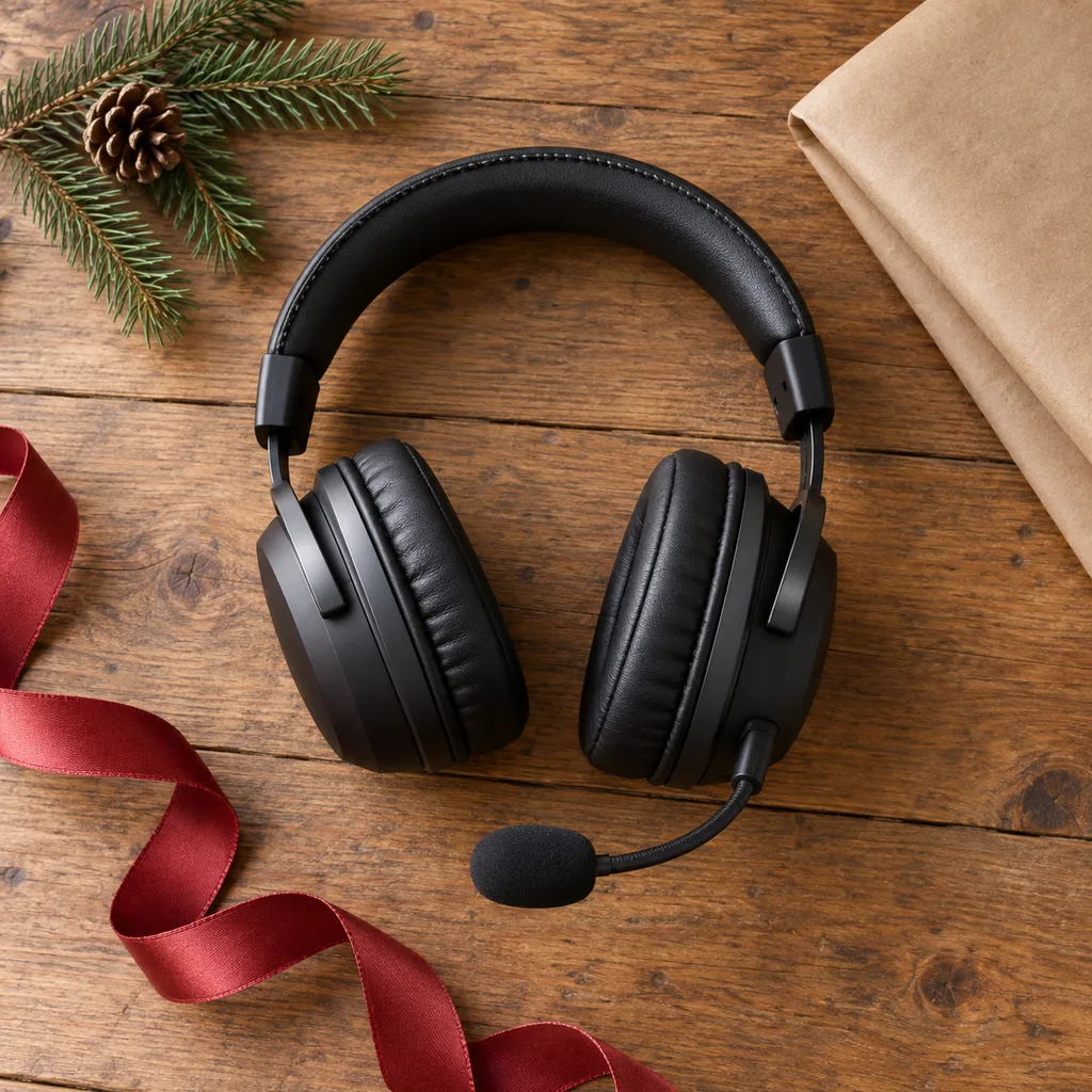 Representative photo-style image of gaming headset with integrated microphone — generated, not a specific product