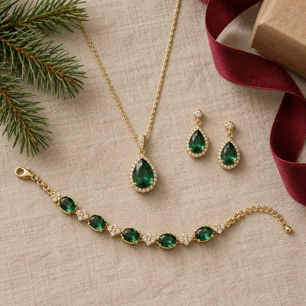 Representative photo-style image of gemstone coordinated jewelry set — generated, not a specific product