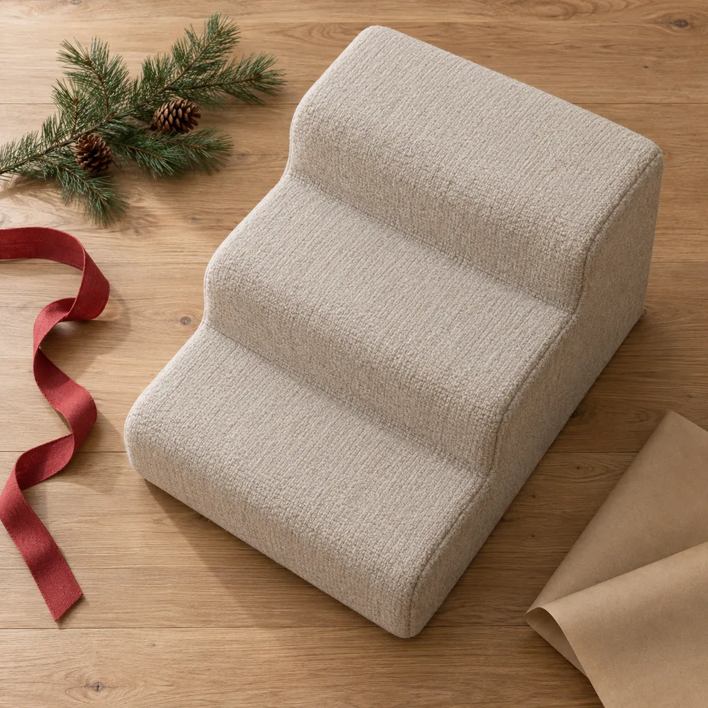 Representative photo-style image of gentle foam pet stairs — generated, not a specific product