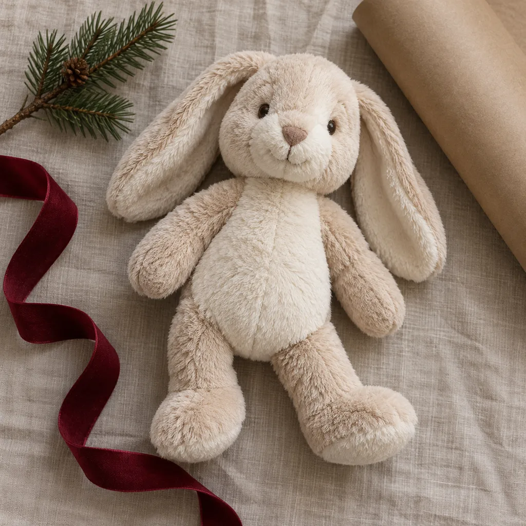 Representative photo-style image of gentle plush squeaker toy — generated, not a specific product