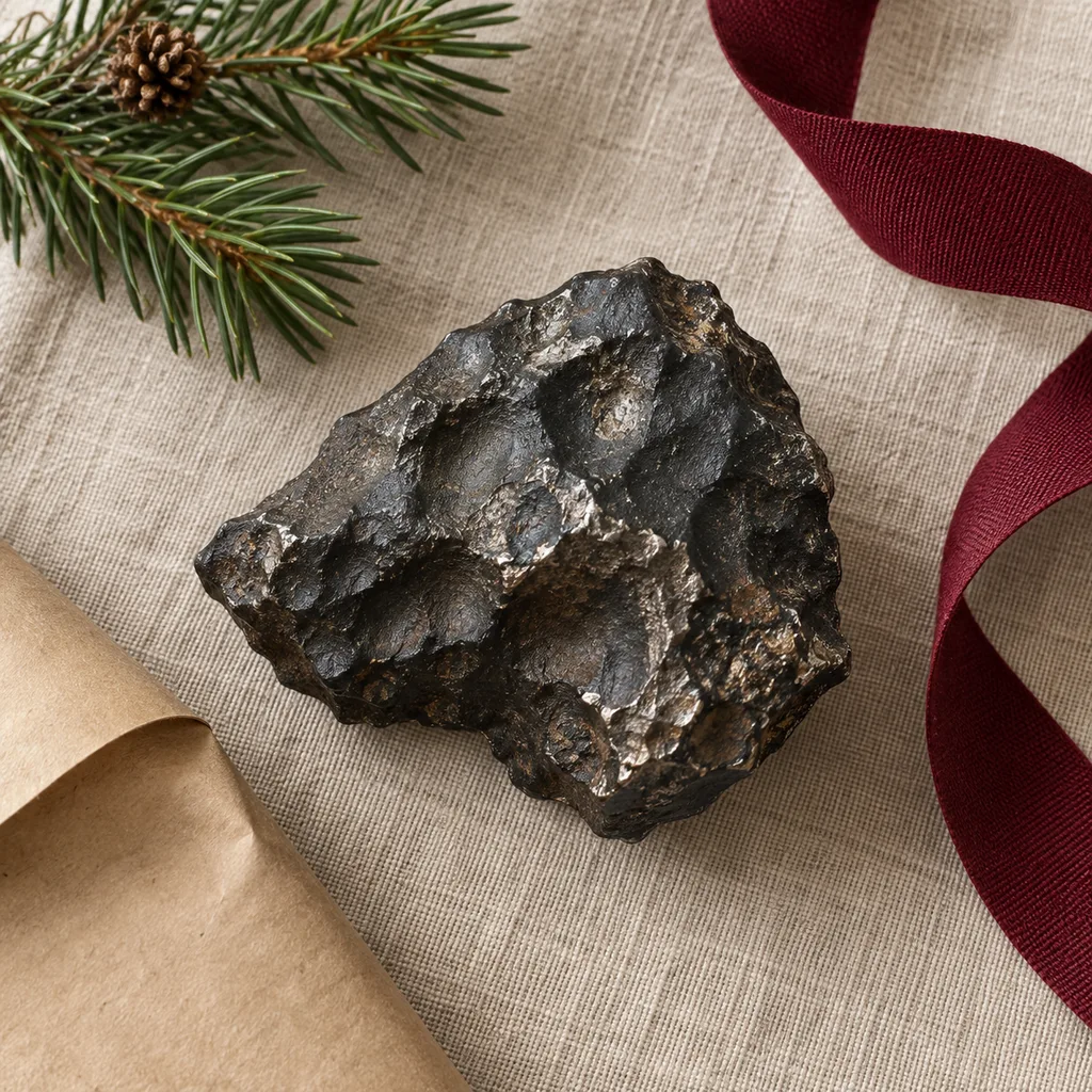 Representative photo-style image of genuine meteorite fragment specimen — generated, not a specific product
