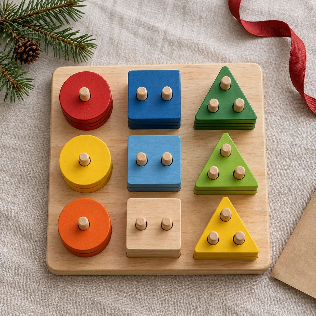 Representative photo-style image of geometric peg stacking board — generated, not a specific product