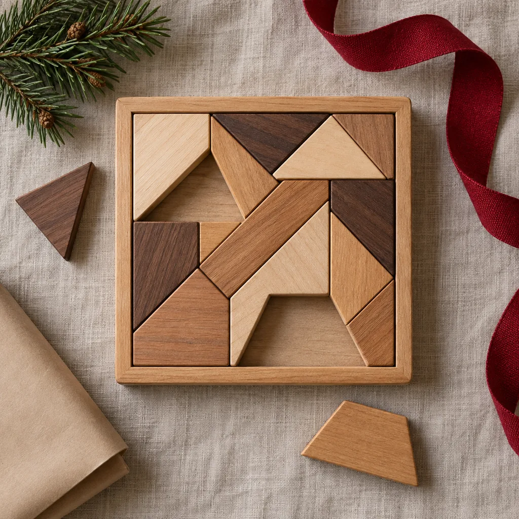 Representative photo-style image of geometric shape packing puzzle — generated, not a specific product