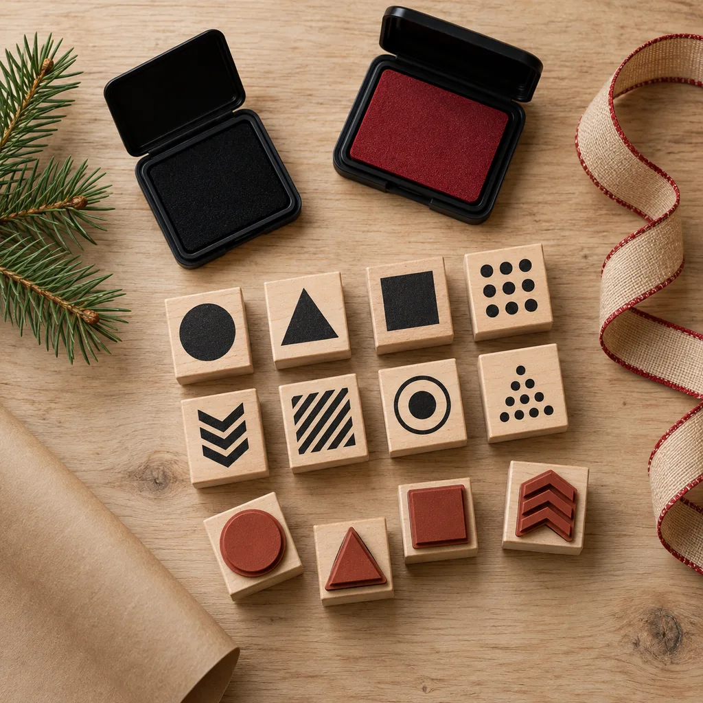 Representative photo-style image of geometric shapes and pattern stamp kit — generated, not a specific product
