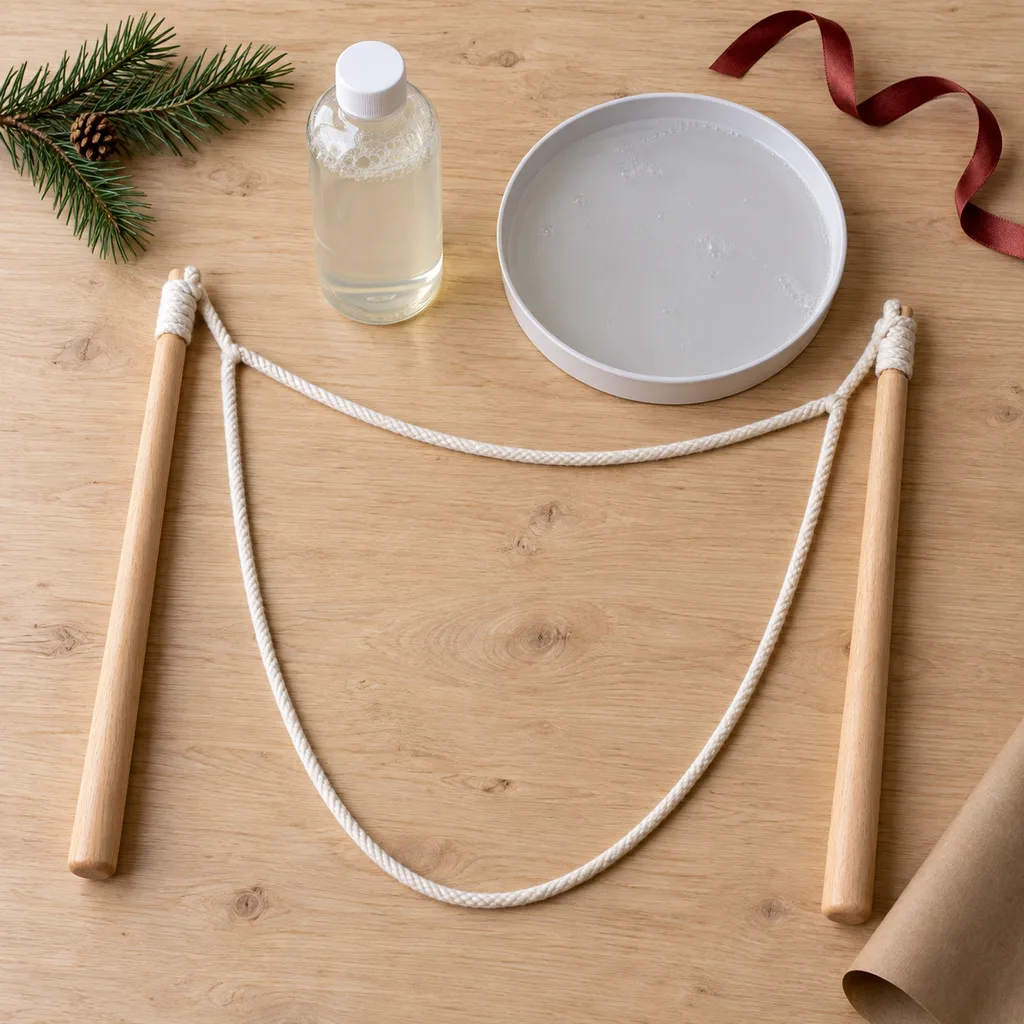 Representative photo-style image of giant bubble wand and solution kit — generated, not a specific product