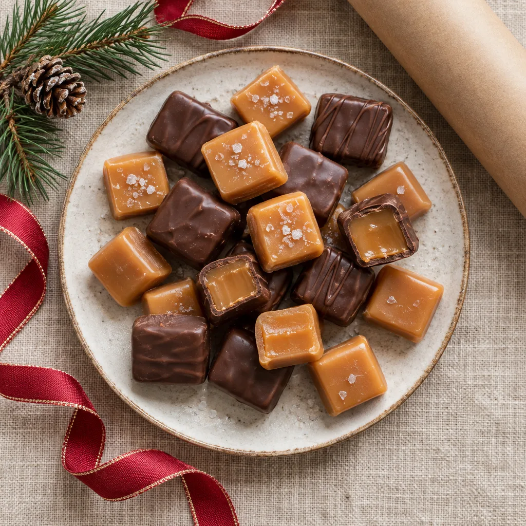 Representative photo-style image of gourmet caramel chews selection — generated, not a specific product
