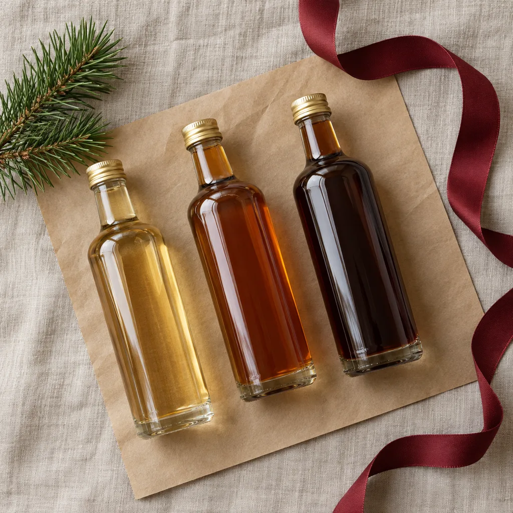 Representative photo-style image of gourmet coffee flavoring syrup set — generated, not a specific product