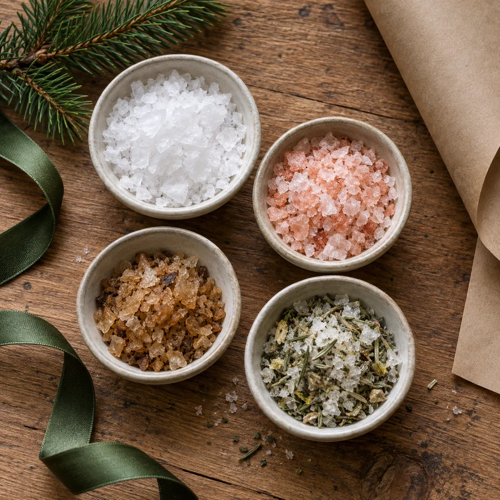 Representative photo-style image of gourmet finishing salt collection — generated, not a specific product