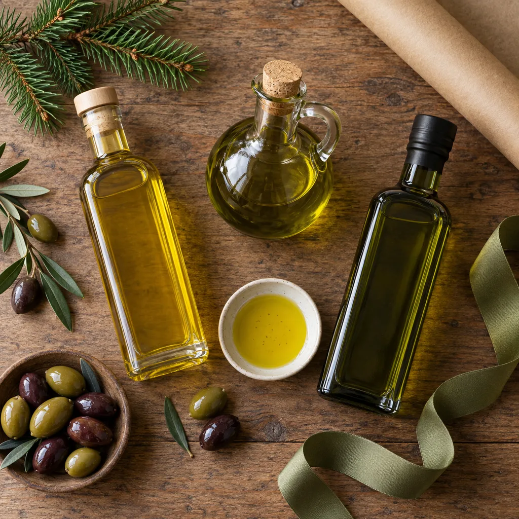 Representative photo-style image of gourmet olive oil selection — generated, not a specific product