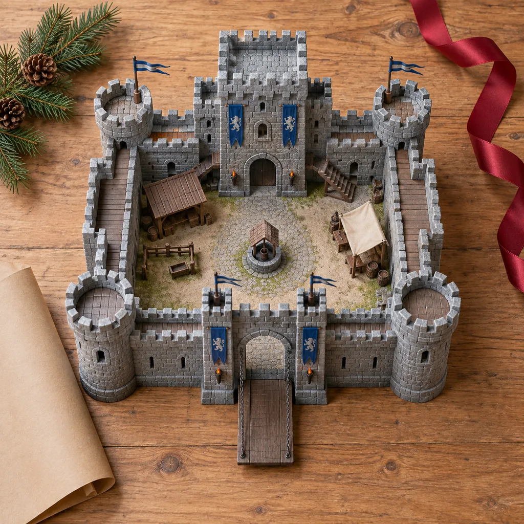 Representative photo-style image of grand medieval castle playset — generated, not a specific product