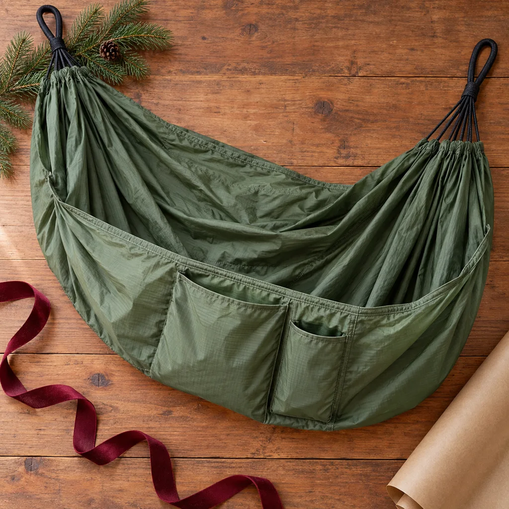Representative photo-style image of hammock with convenient storage pockets — generated, not a specific product
