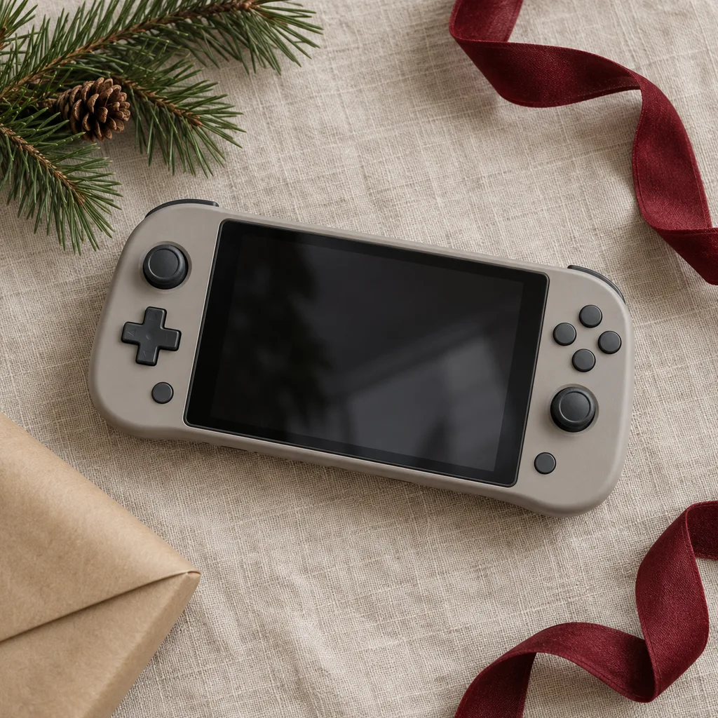 Representative photo-style image of handheld gaming console — generated, not a specific product