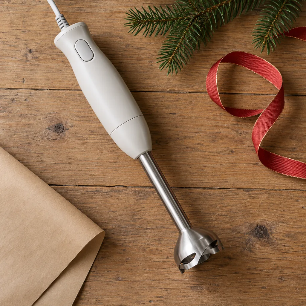 Representative photo-style image of handheld immersion blender — generated, not a specific product