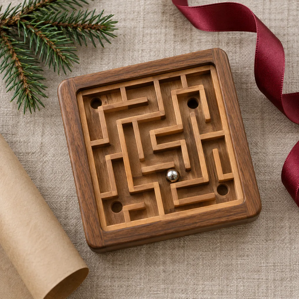 Representative photo-style image of handheld labyrinth maze game — generated, not a specific product