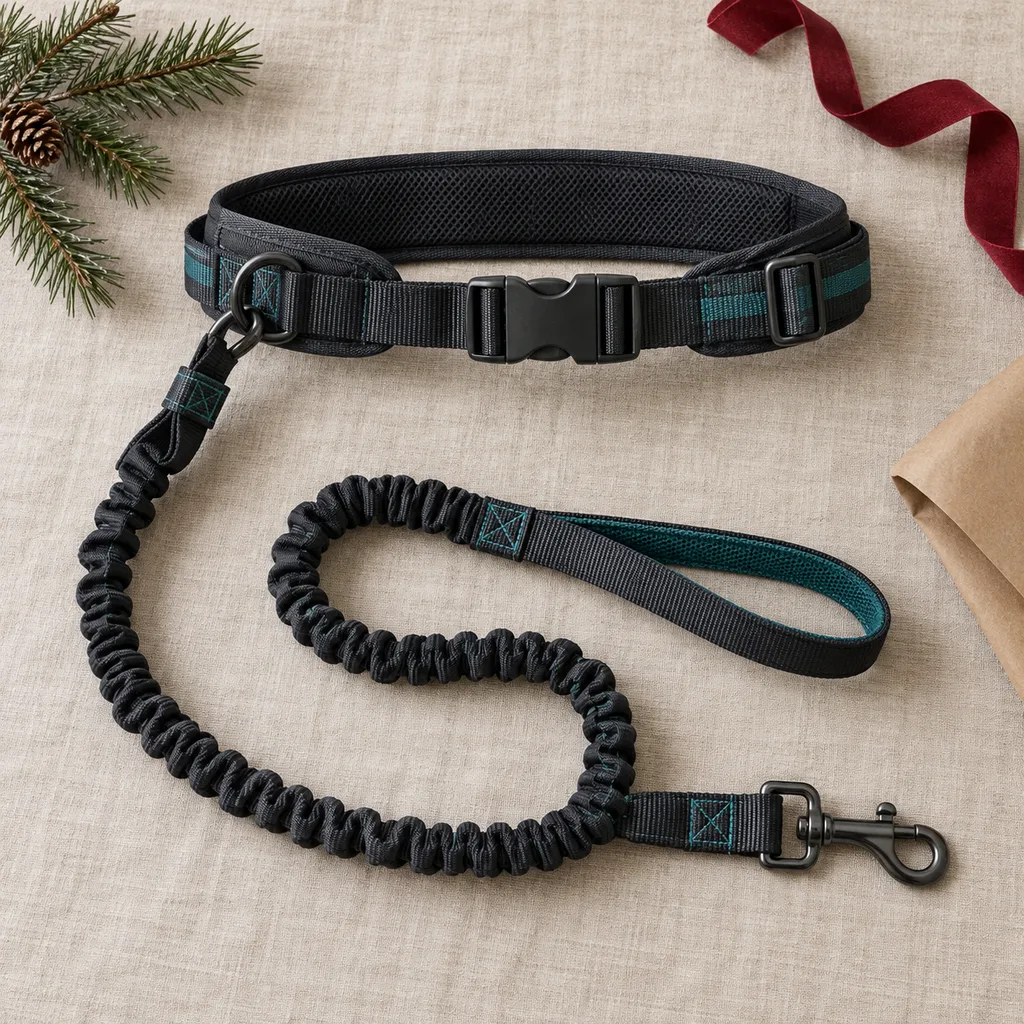 Representative photo-style image of hands free running leash — generated, not a specific product