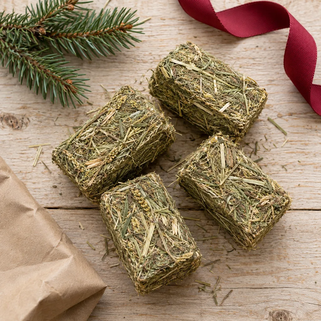 Representative photo-style image of hay-based forage blocks — generated, not a specific product