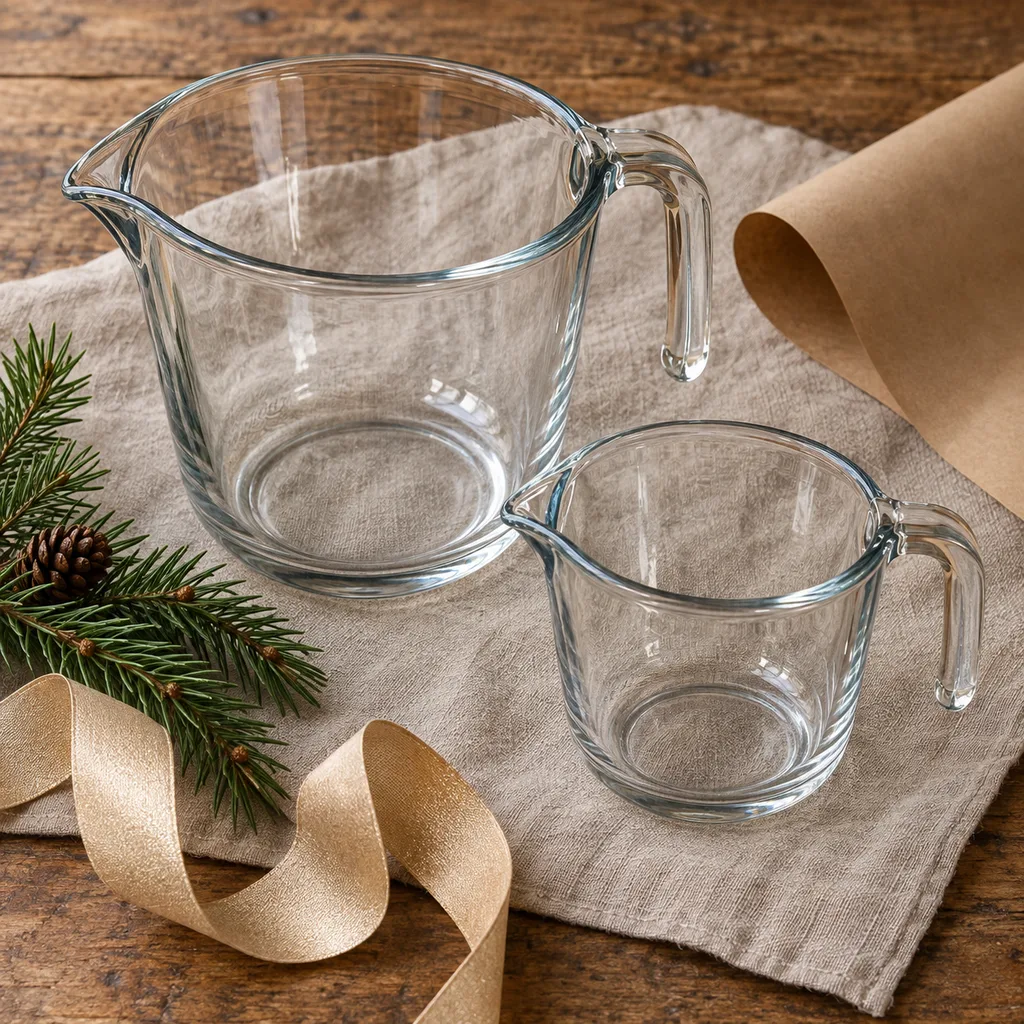 Representative photo-style image of heat-resistant glass liquid measuring cups — generated, not a specific product