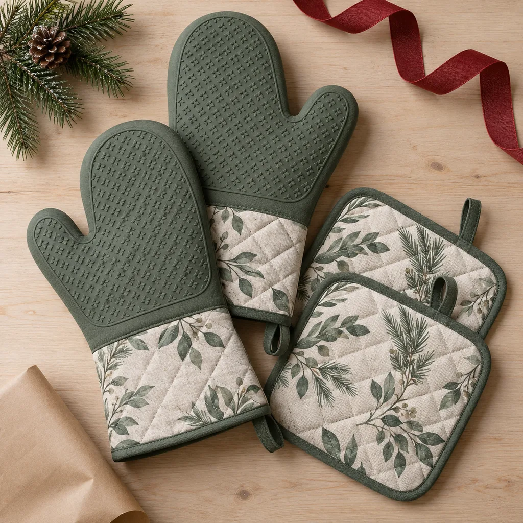 Representative photo-style image of heat resistant oven mitts — generated, not a specific product