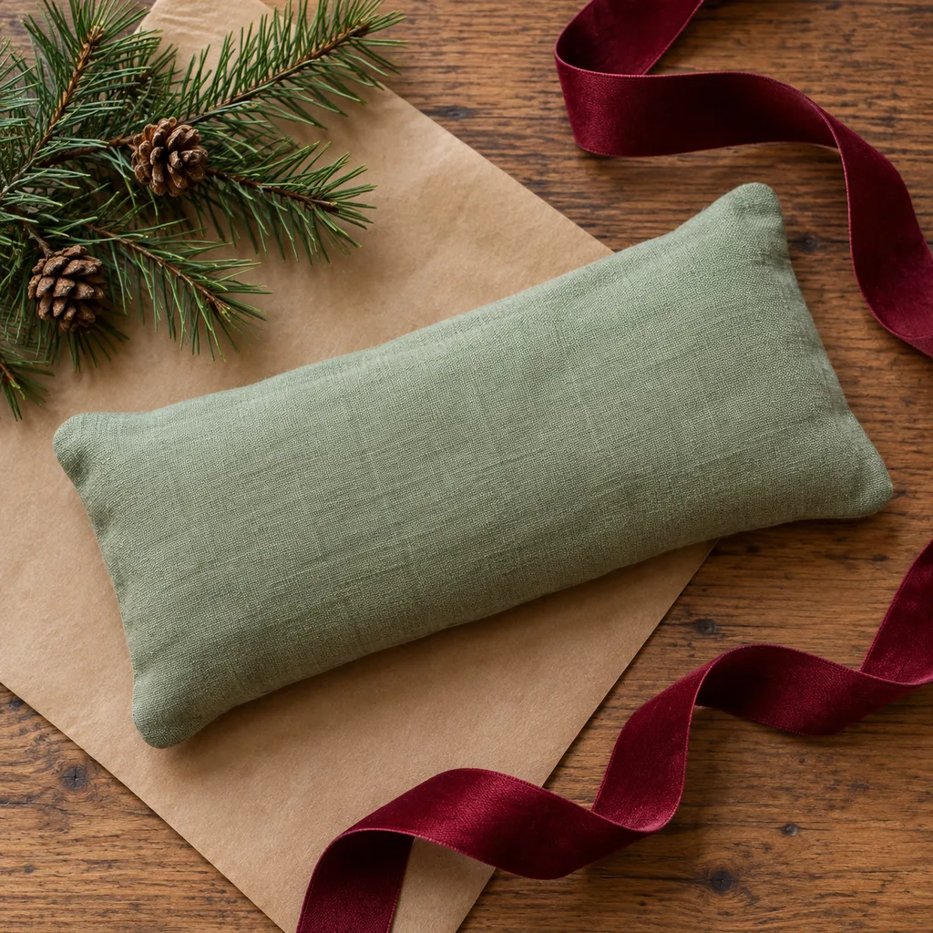 Representative photo-style image of heatable herbal eye pillow — generated, not a specific product