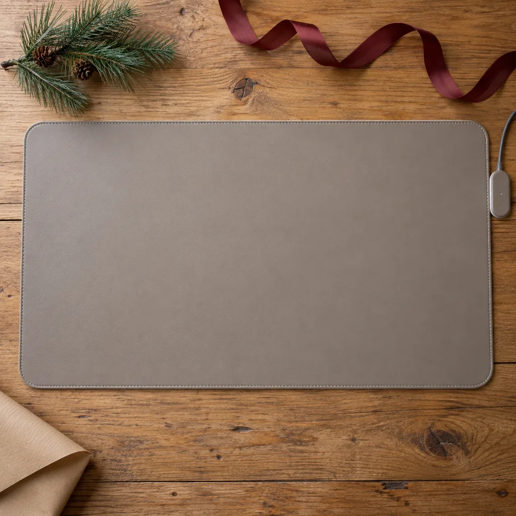 Representative photo-style image of heated desk workspace mat — generated, not a specific product