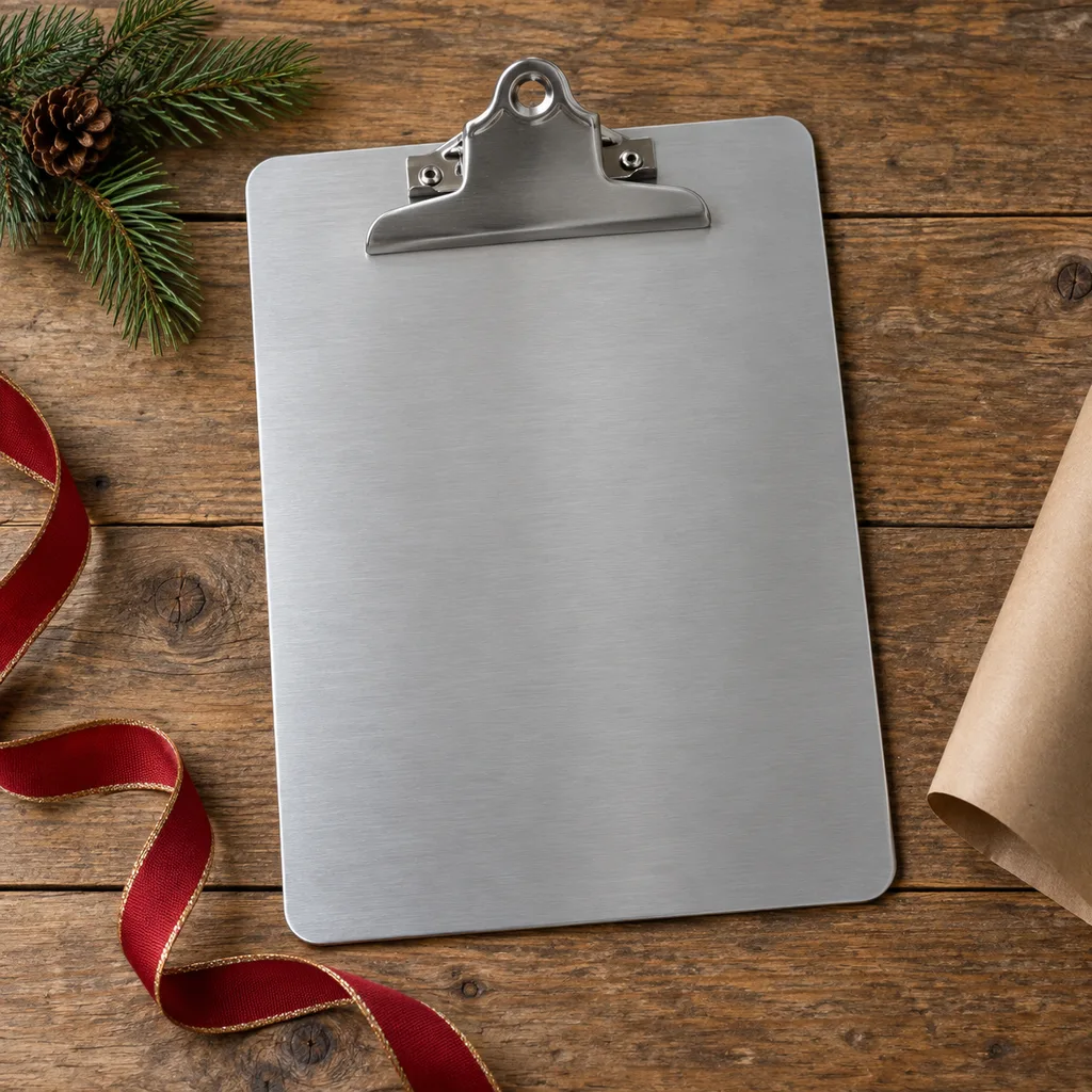 Representative photo-style image of heavy duty aluminum clipboard — generated, not a specific product