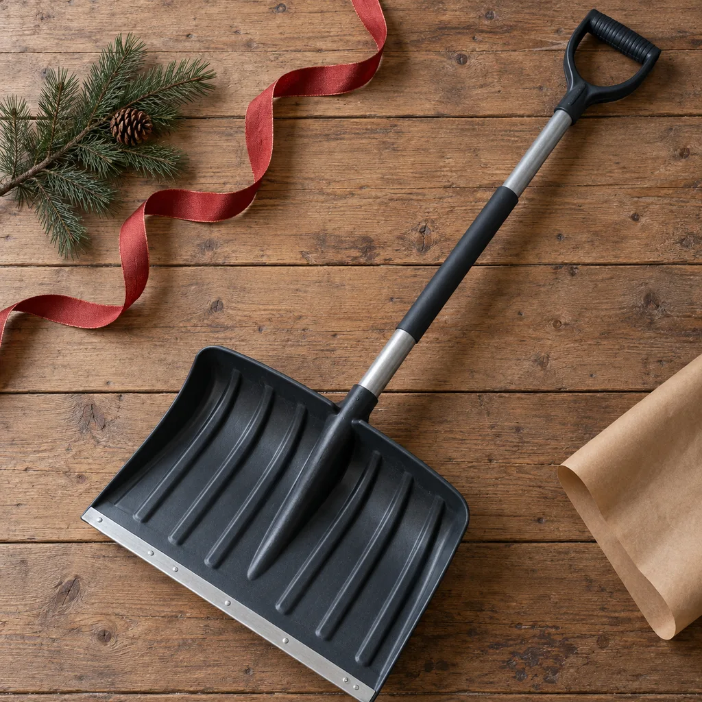 Representative photo-style image of heavy duty snow shovel — generated, not a specific product