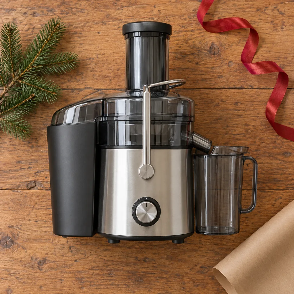 Representative photo-style image of heavy-duty home juicer — generated, not a specific product