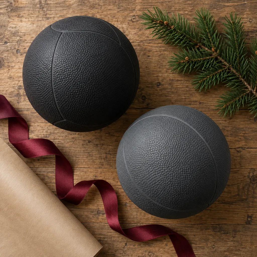 Representative photo-style image of heavy medicine balls — generated, not a specific product
