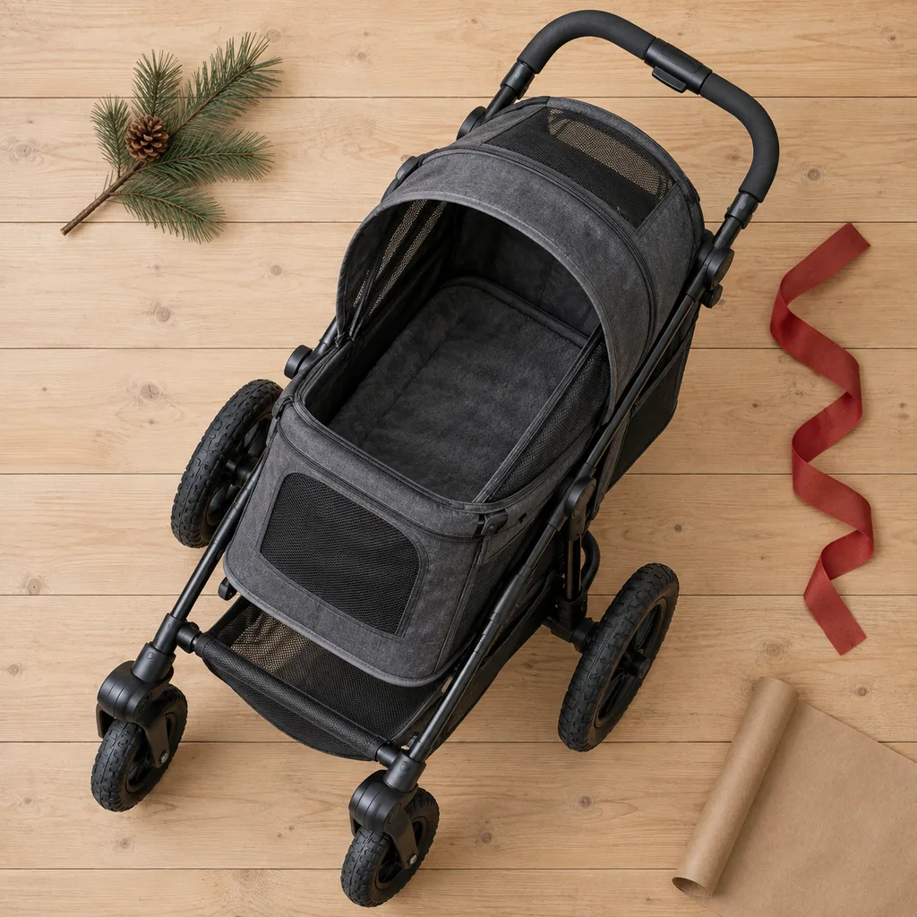 Representative photo-style image of heavy-duty pet transport stroller — generated, not a specific product