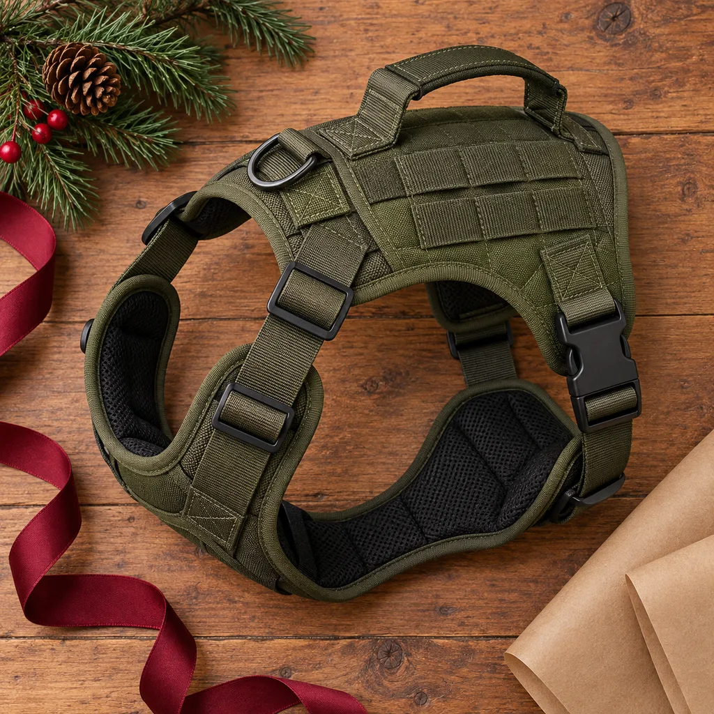 Representative photo-style image of heavy duty tactical dog harness — generated, not a specific product